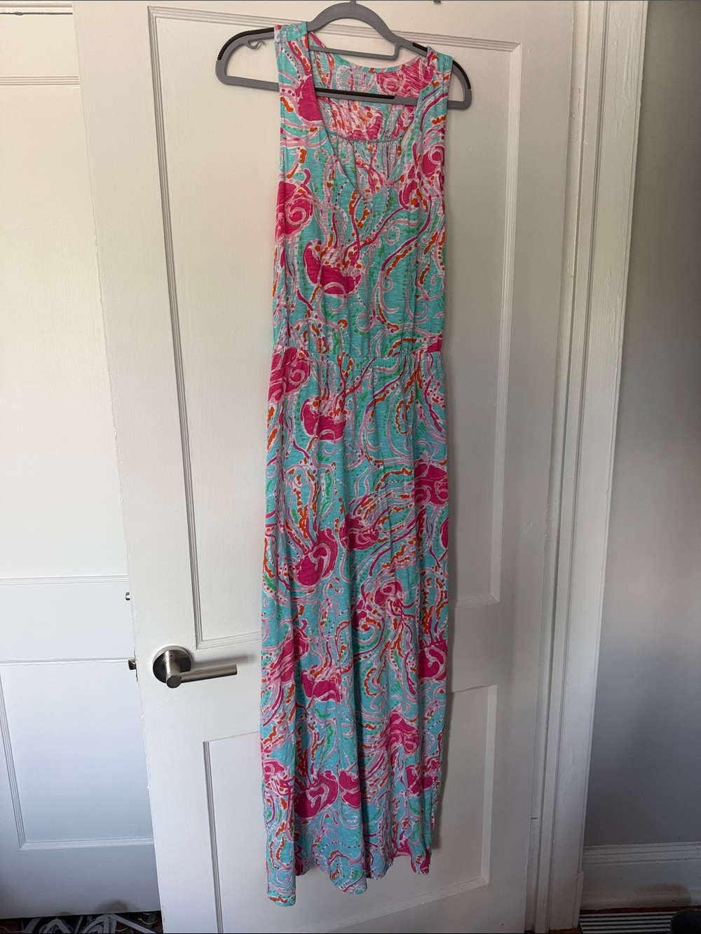Lilly Pulitzer Aqua Maxi Dress with Pink Paisley Print